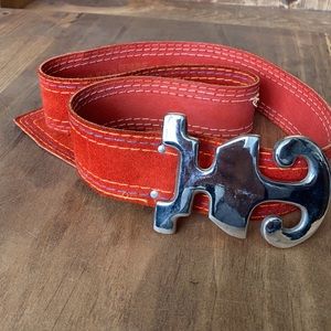 APPLAUSE VINTAGE ORANGE LEATHER STITCH BELT DISCO HIPPIE